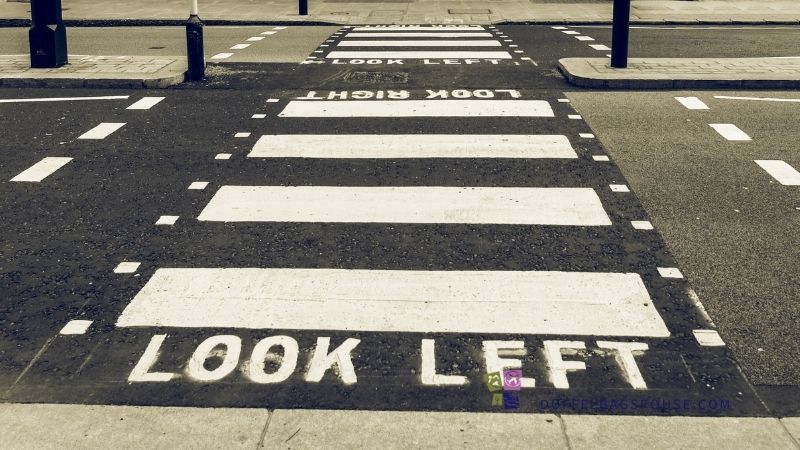 London crosswalk look left