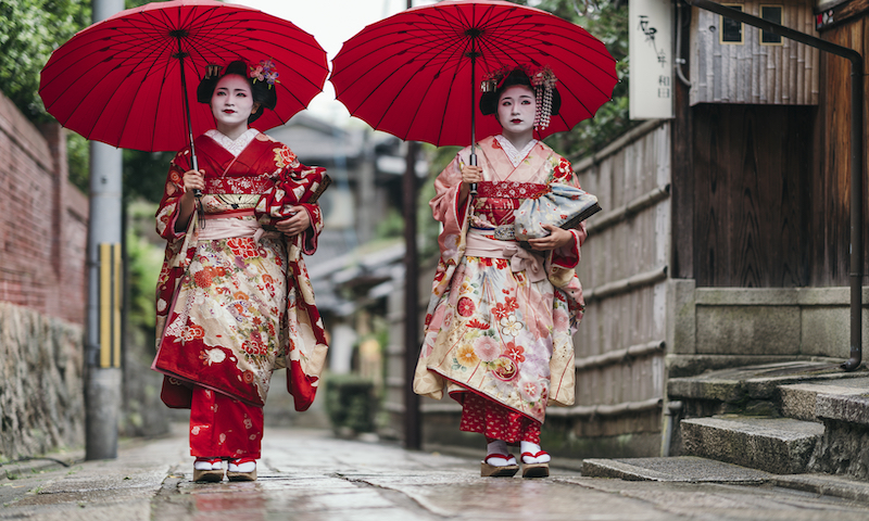 Geisha women in old Kyoto Japan
