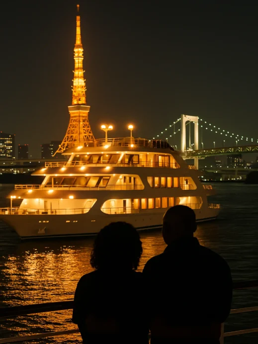 Tokyo Japan dinner cruise, night, couple