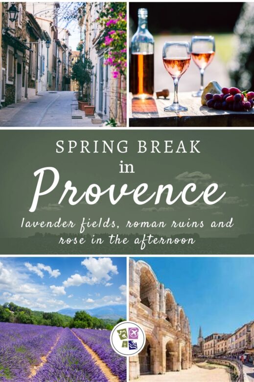 Provence lavender fields, roman ruins and rose in the afternoon
