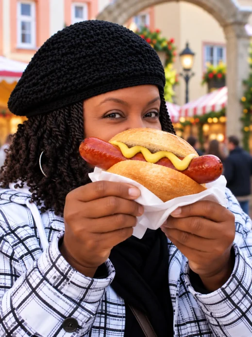 Germany, Hot Dog at the Holiday Market