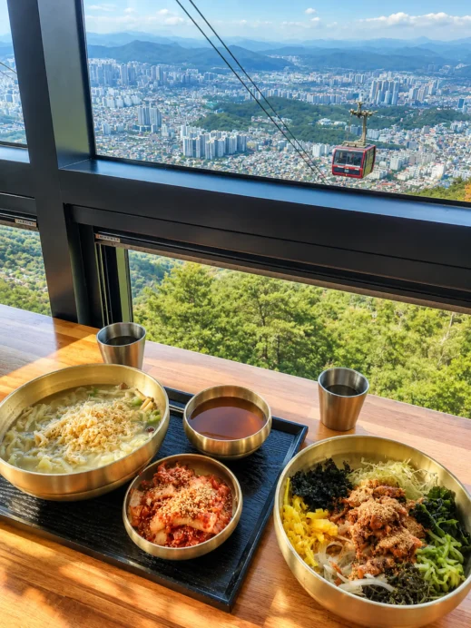 Apsan Mountain, cable car, cafe, Korean food