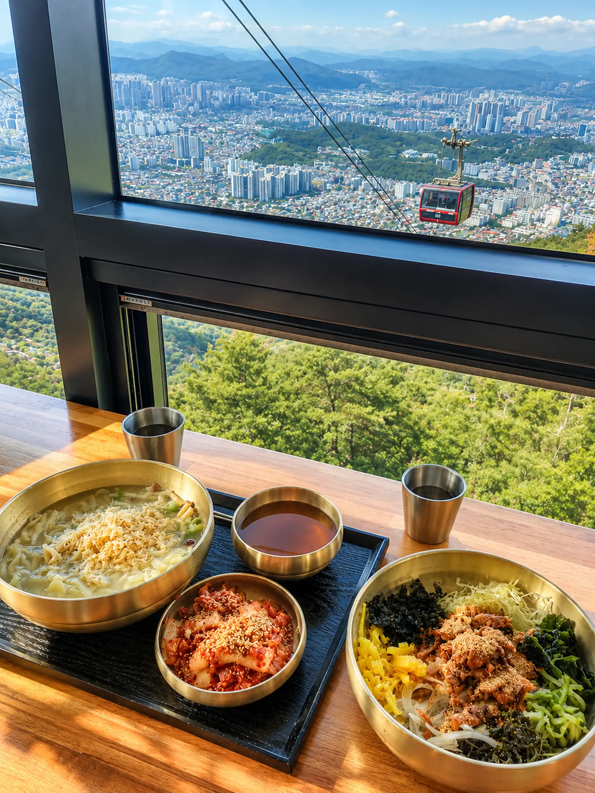 Apsan Mountain, cable car, cafe, Korean food