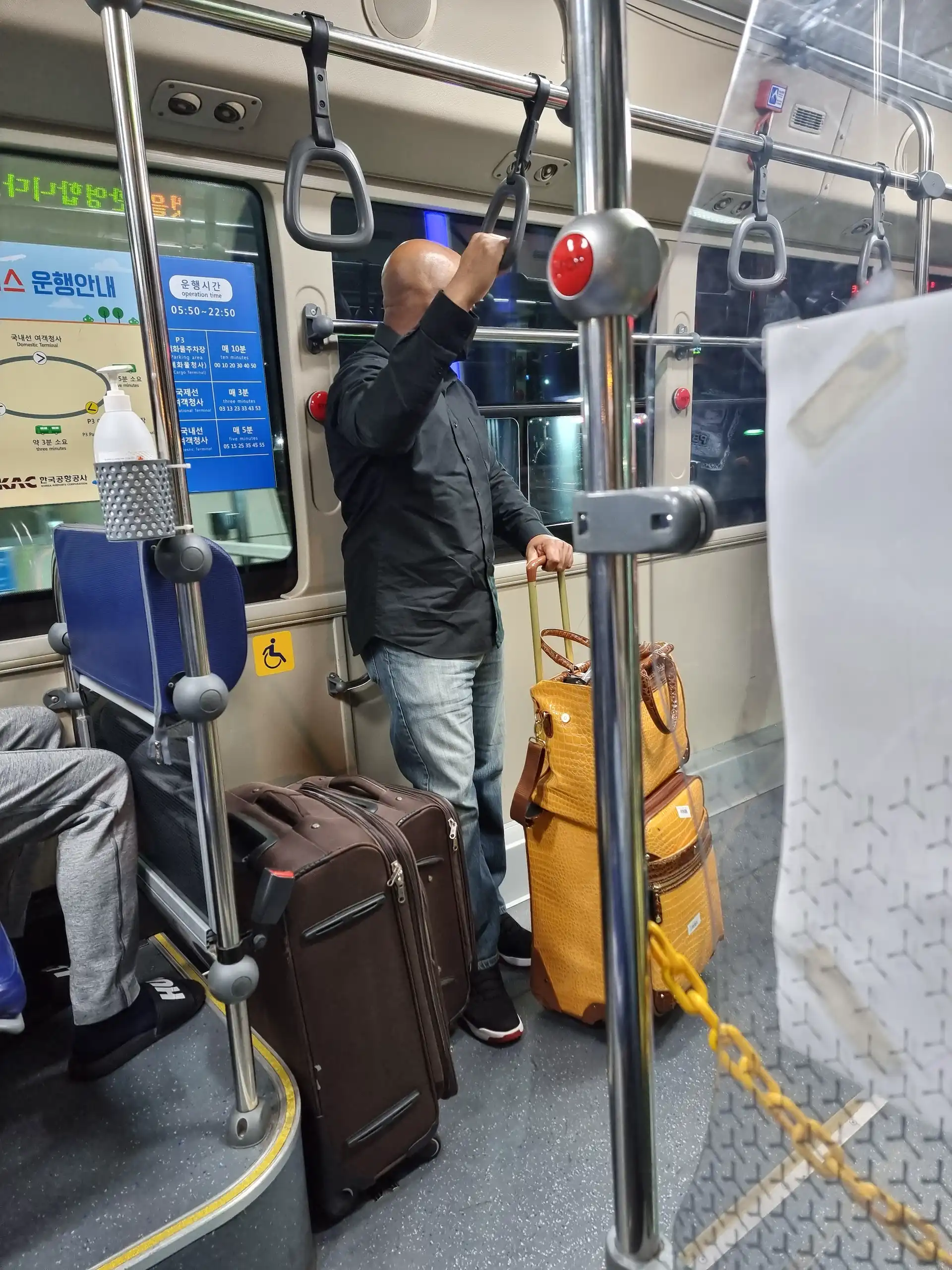 Steven, airport shuttle, luggage, South Korea