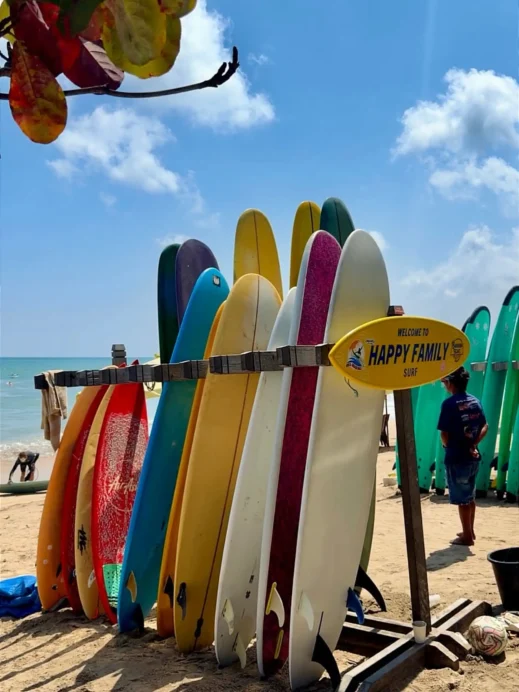 Kuta Beach, surfing, surf boards, Happy Family