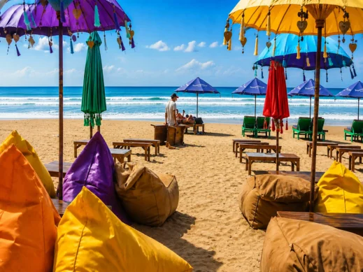 Seminyak Beach, Bali, colorful beach bags