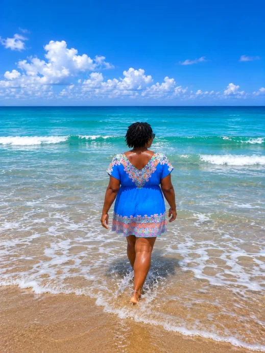 Seminyak Beach, Stacey, walking into water