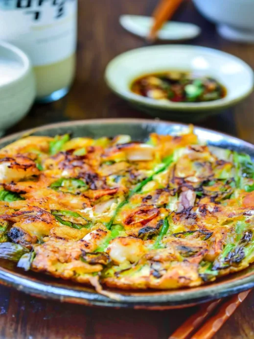 Kimchi fritters, punkcake on street. Korean street food