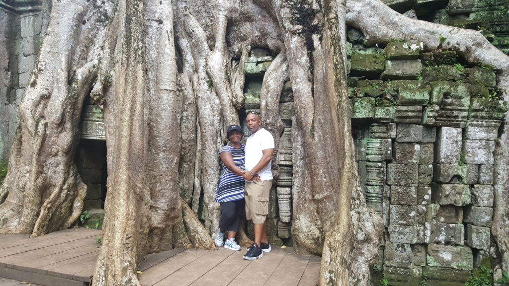 Beautiful tree trunks and roots at Angkor Wat's Bayon Temple outside of Siem Reap Cambodia