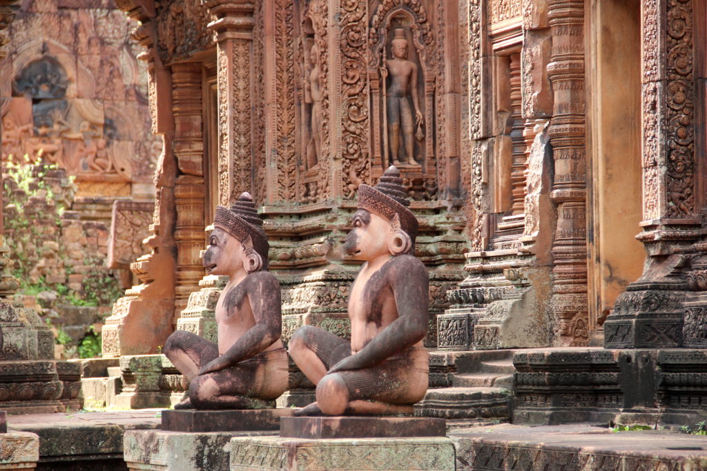 Beautiful details at Angkor Wat's Banteay Shrei Temple outside of Siem Reap Cambodia