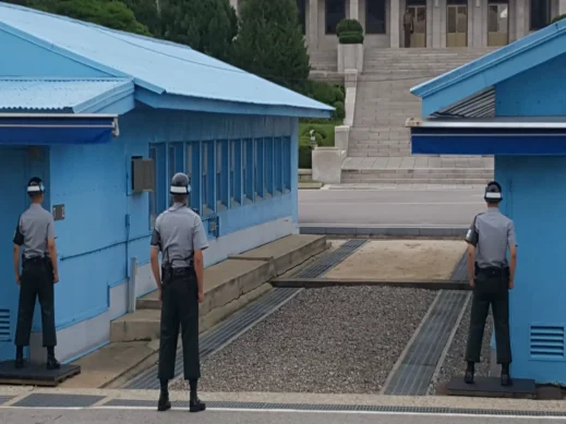 North Korea, blue buildings