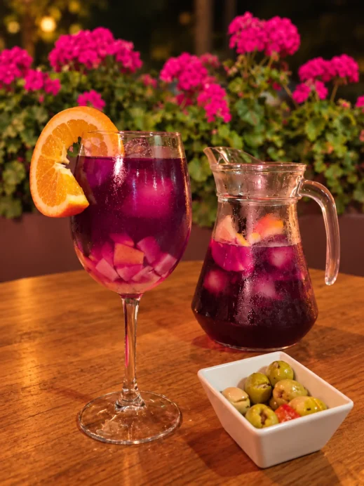 Spain, sangria, olives and flowers