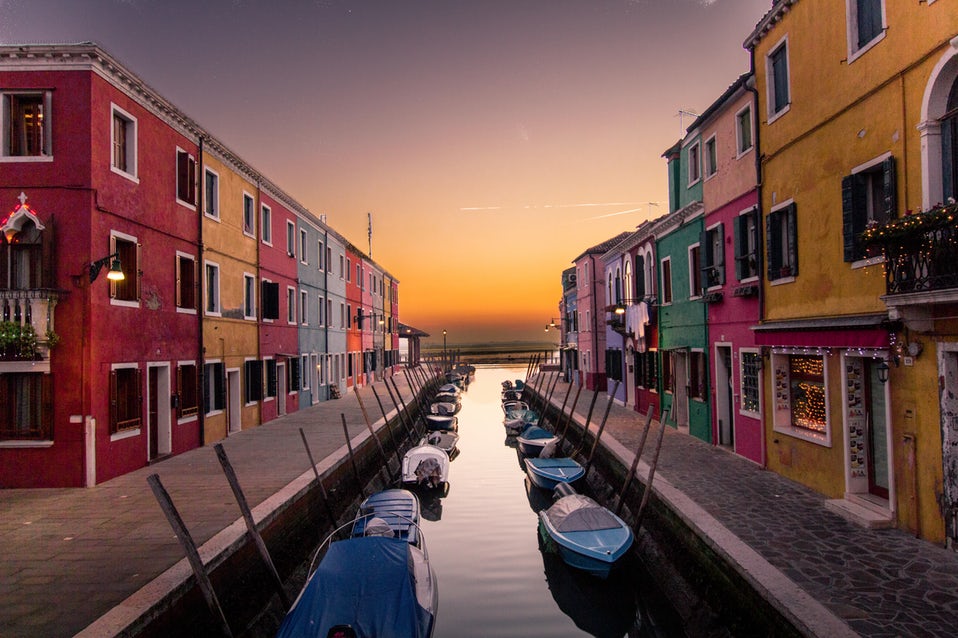Canal in Burano Venice Italy