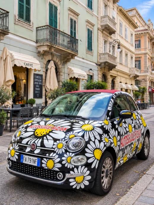 Flowered Fiat, Italy, city scape