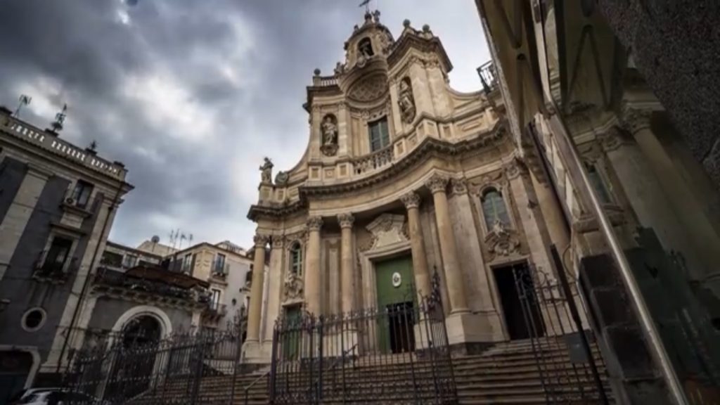 dramatic sky over catania church
