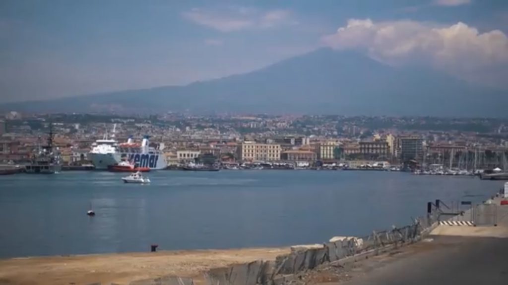 mount etna hot smoke over catania