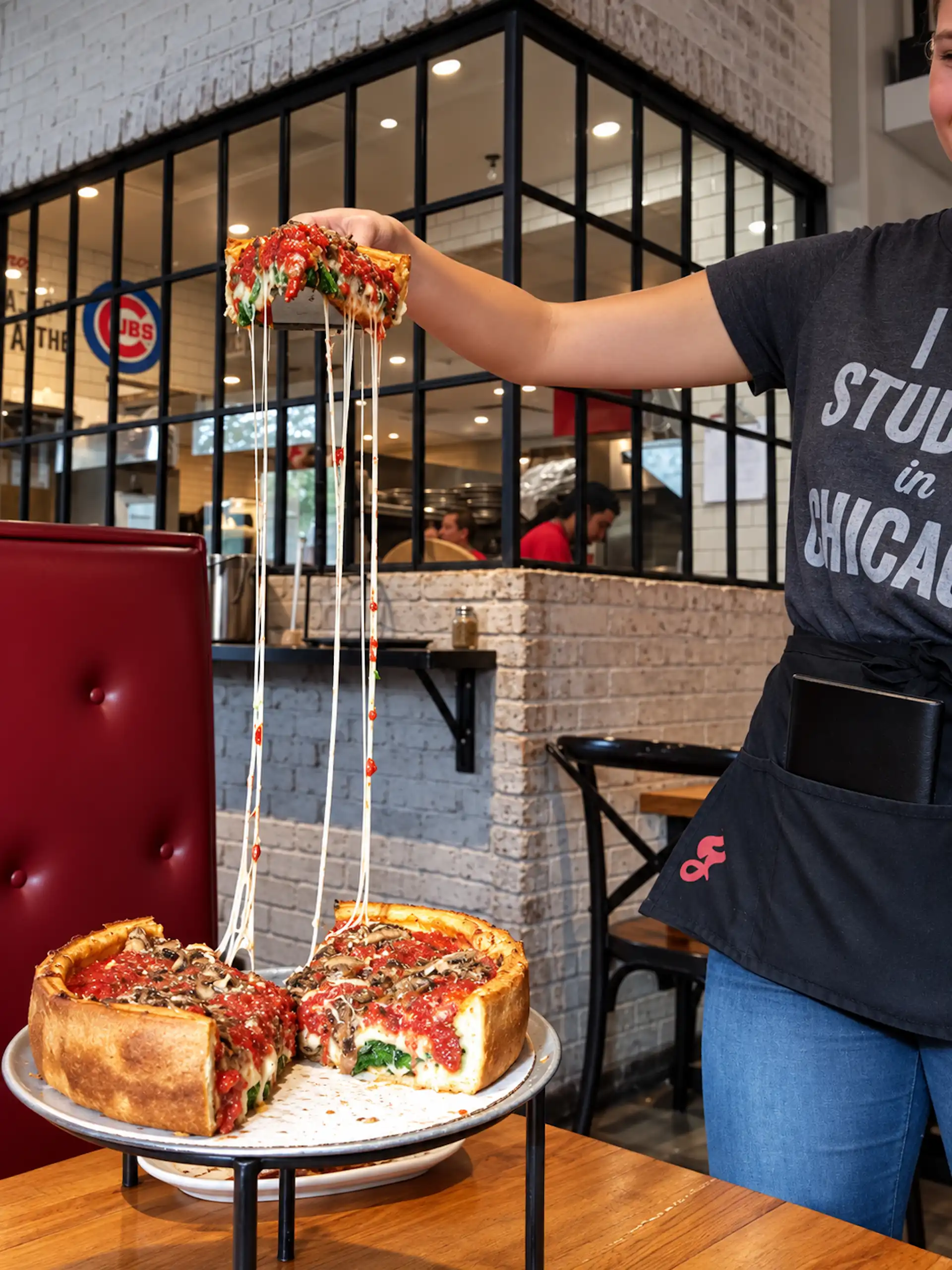 Chicago deep-dish with endless cheese pull