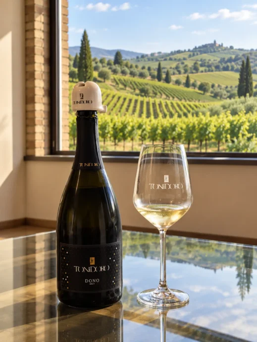 Sparkling Wine and Vineyard Rows
