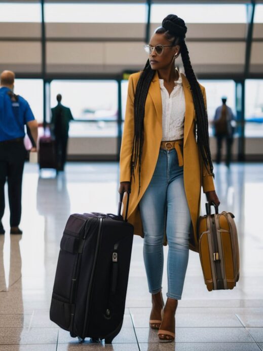 black woman with yellow jacket at airport