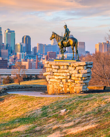 Indian statue over Kansas City, romantic getaways