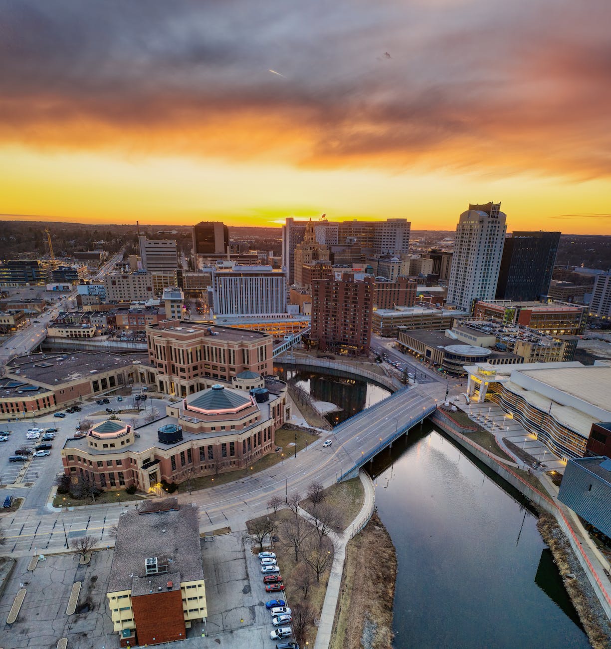 city of rochester at sunset