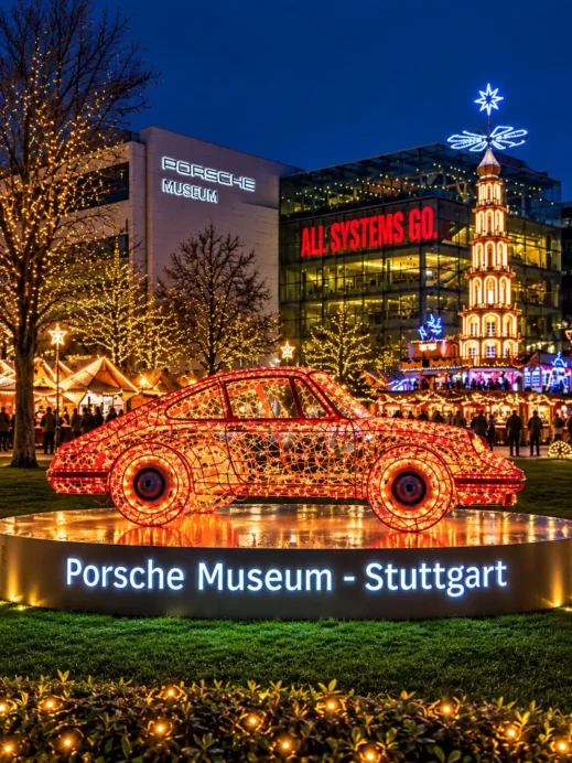 Illuminated Porsche Museum Christmas Night