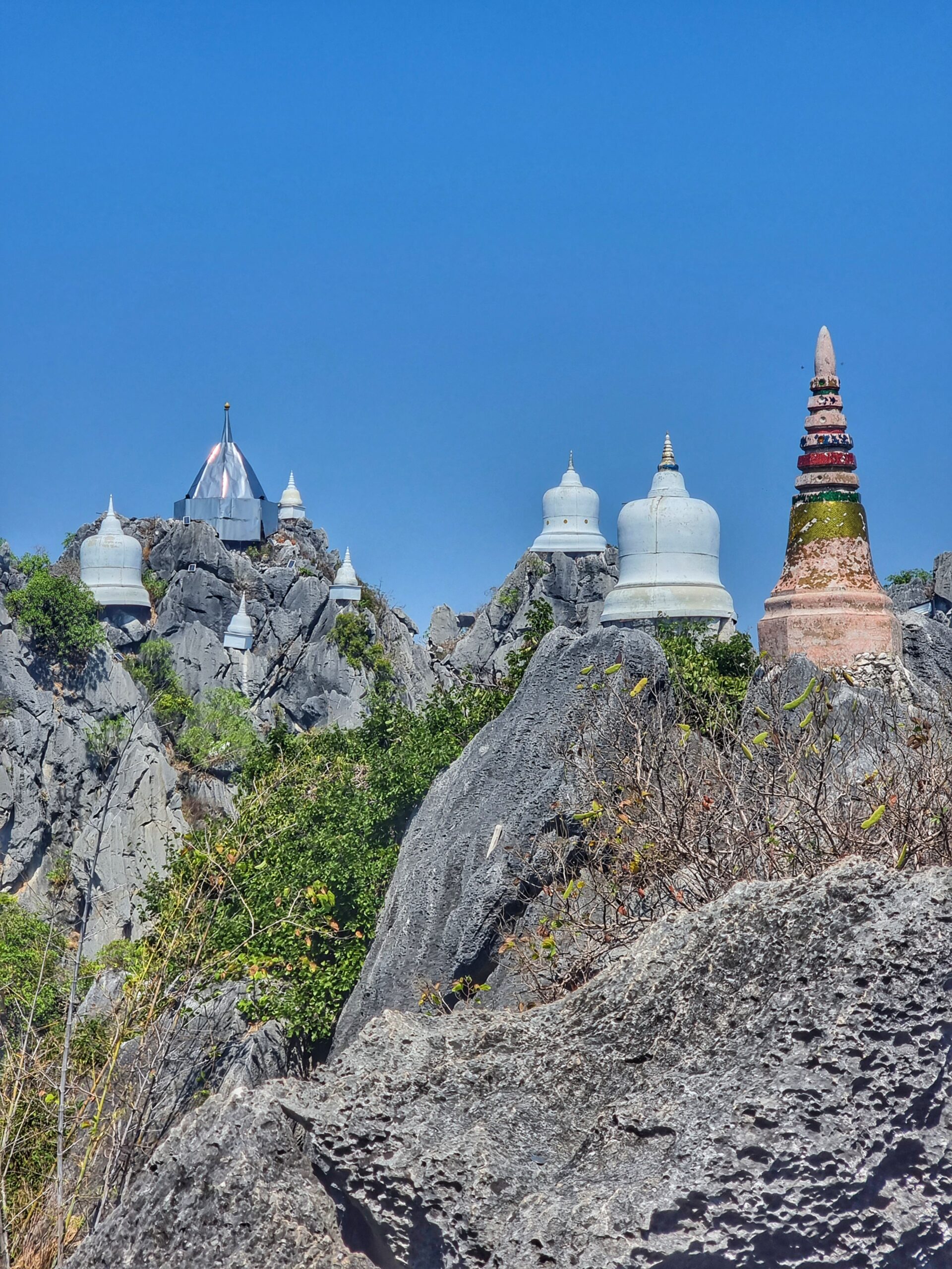 Temple stupas blue skies