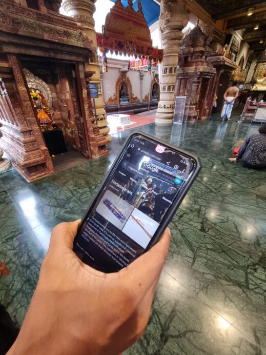 Google search at Sri Krishnan Temple melting pot diversity in Singapore