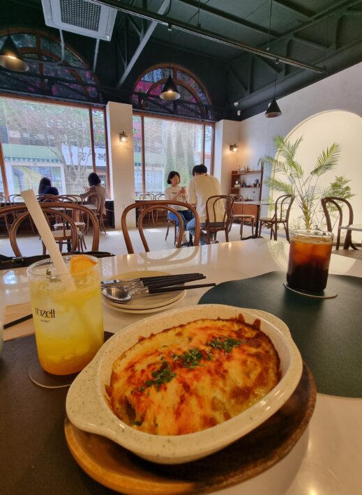 interior menu board Roselle Crepe and Brunch Cafe in Daegu