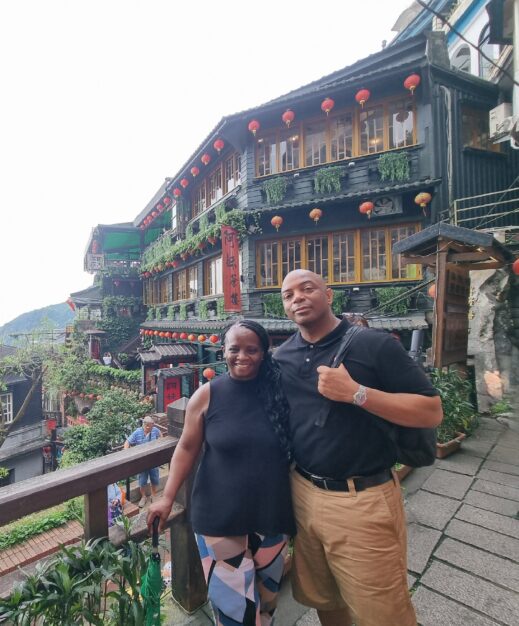 Steven and me lantern at Shifen Old Town near Ao Ma Teahouse.