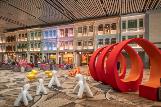 Changi, Singapore - February 12th 2018 :  Sculptures and mural arts at transit area of Terminal 4, Changi International Airport