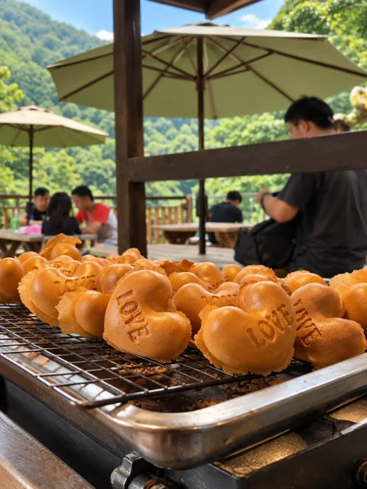 Heart-Shaped Love Waffles at a Mountain Café