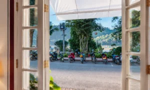Bell Rive Hotel, Luang Prabang, open door, bikes