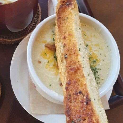 potato soup  at Brique Rouge cafe brunch rooftop
