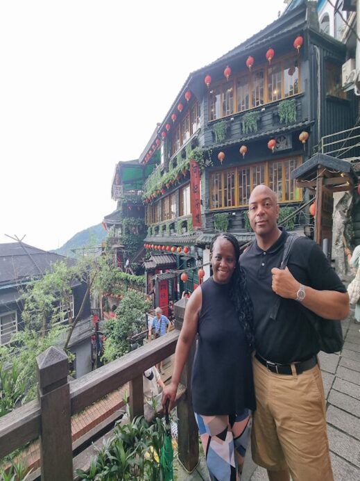 Us in Taiwain Shifen old city
