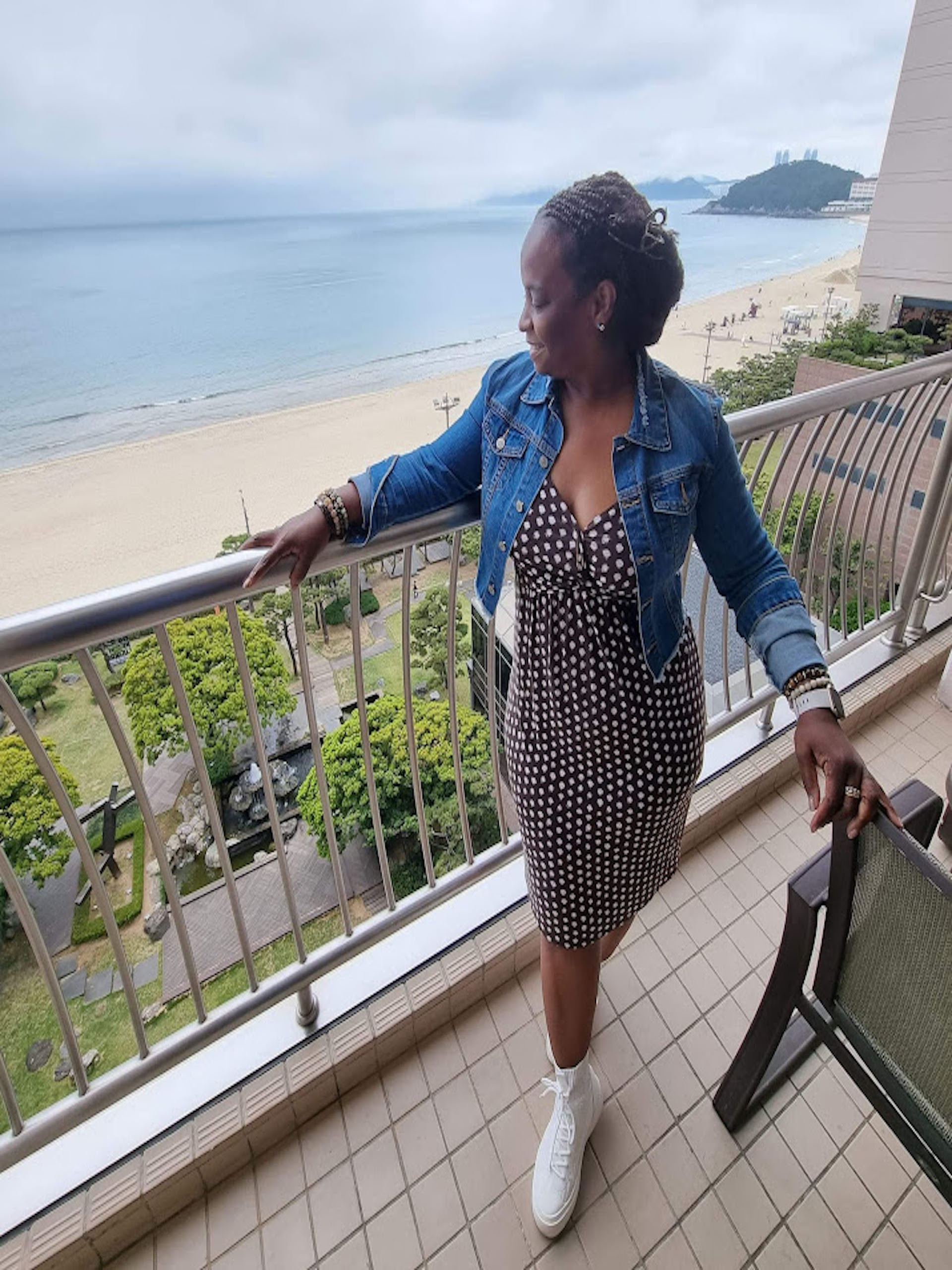 military Spouse on Balcony at Paradise Hotel in Busan