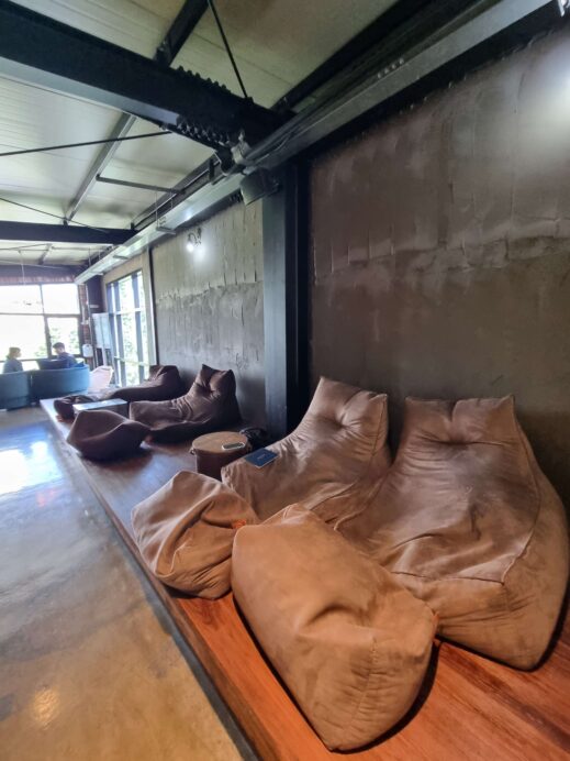Brown bean bag chairs at CG Bon Cafe