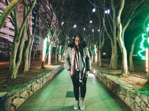 Green Stacey outside Vivaldi Park