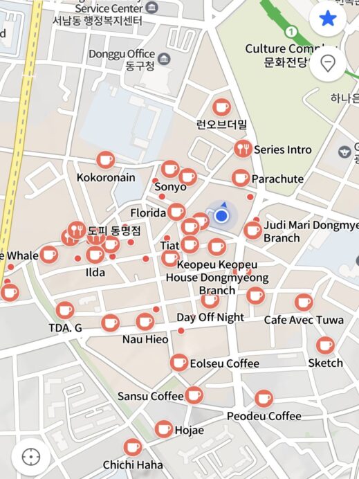Gwangju map of cafes