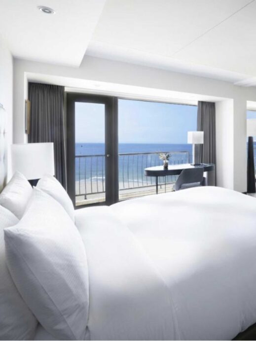 Military spouse on Paradise Hotel Haeundae Beach bed