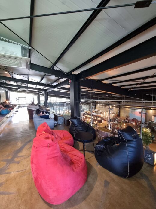 Pink bean bag chairs at CG Bon Cafe