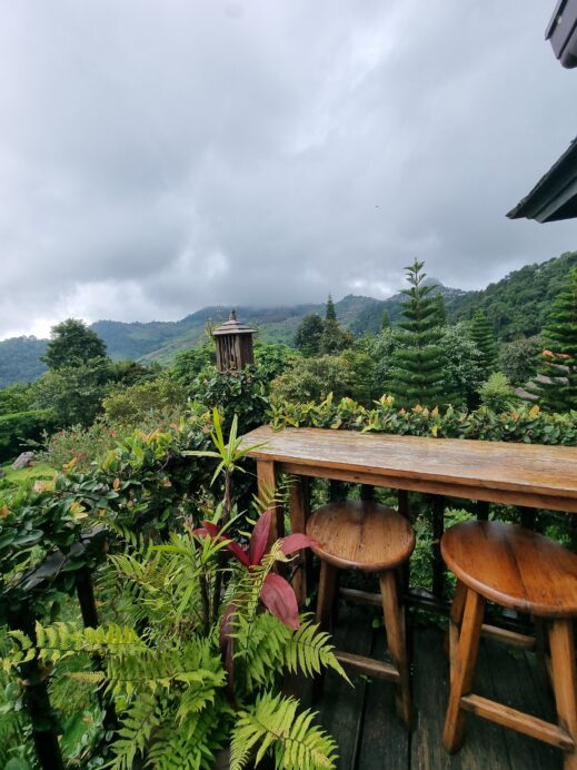 stools and view in Mon Jam, Chiang Mai Thailand