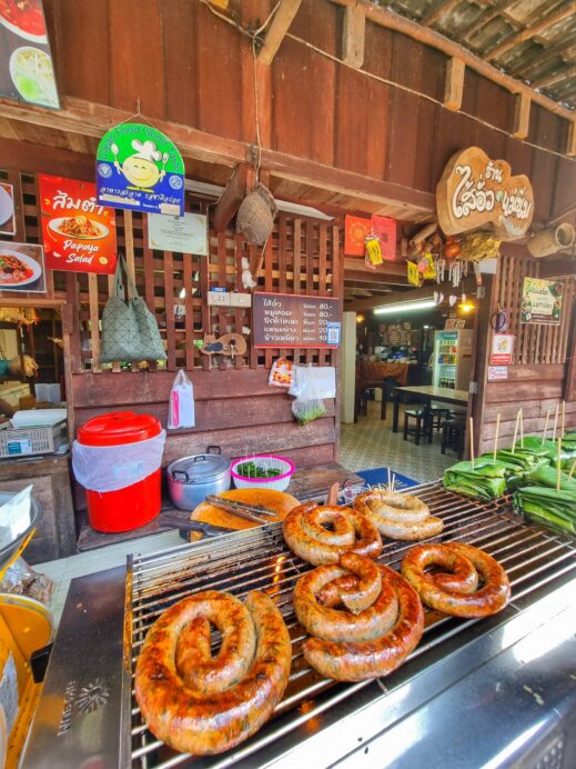 Sai Ua La Wan, a coiled pork sausage Mae Kampong Village