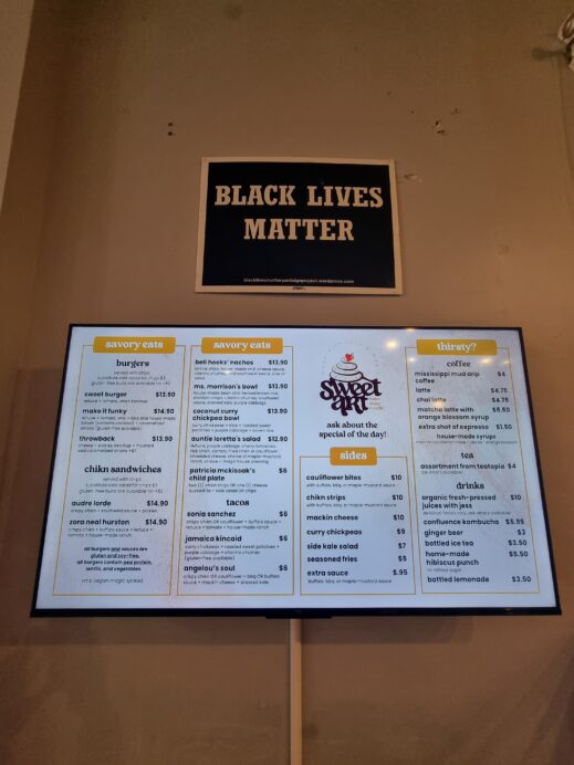 Black Lives Matter sign at SweetArt Bakery