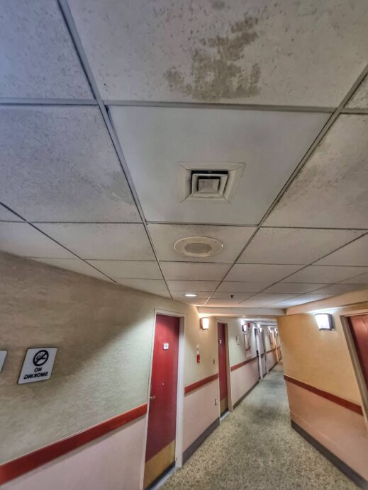 Camp walker lodging ceiling damage