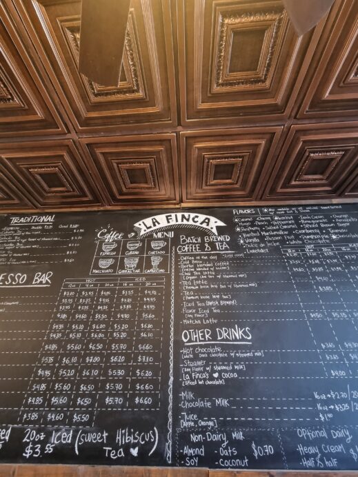 St Louis La Finca Cafe menu board