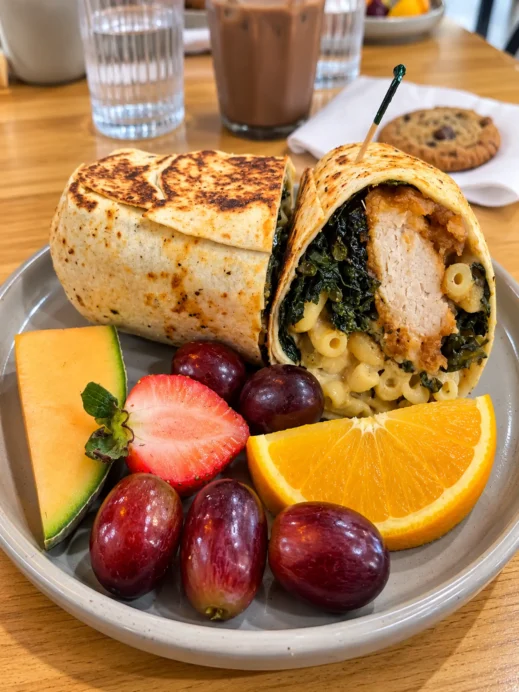 SweetArt Bakehouse, Grilled Chicken Wrap with Fresh Fruit