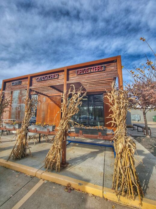 Front of iron + grain coffee