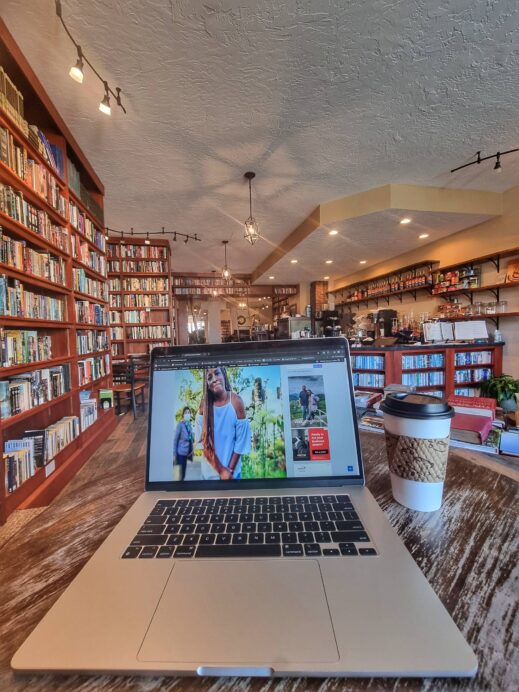 Laptop view at bookstore