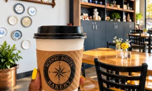 Scenic Route Bakery, coffee cup, yellow nails